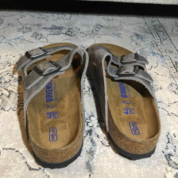 Birkenstock Arizona Leather Sandals In Grey Charcoal - Picture 5 of 8